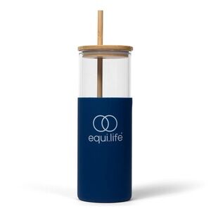 NIB Equi.Life 24 oz Glass Tumbler Bamboo Lid & Straw Removable Silicone Sleeve